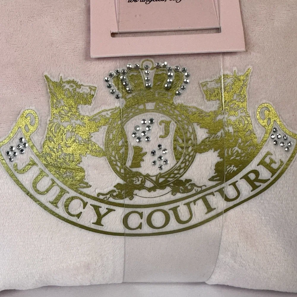 Juicy Couture Velour Cosmetic Bag Set Pink Embossed Hearts‎ Gold Crest